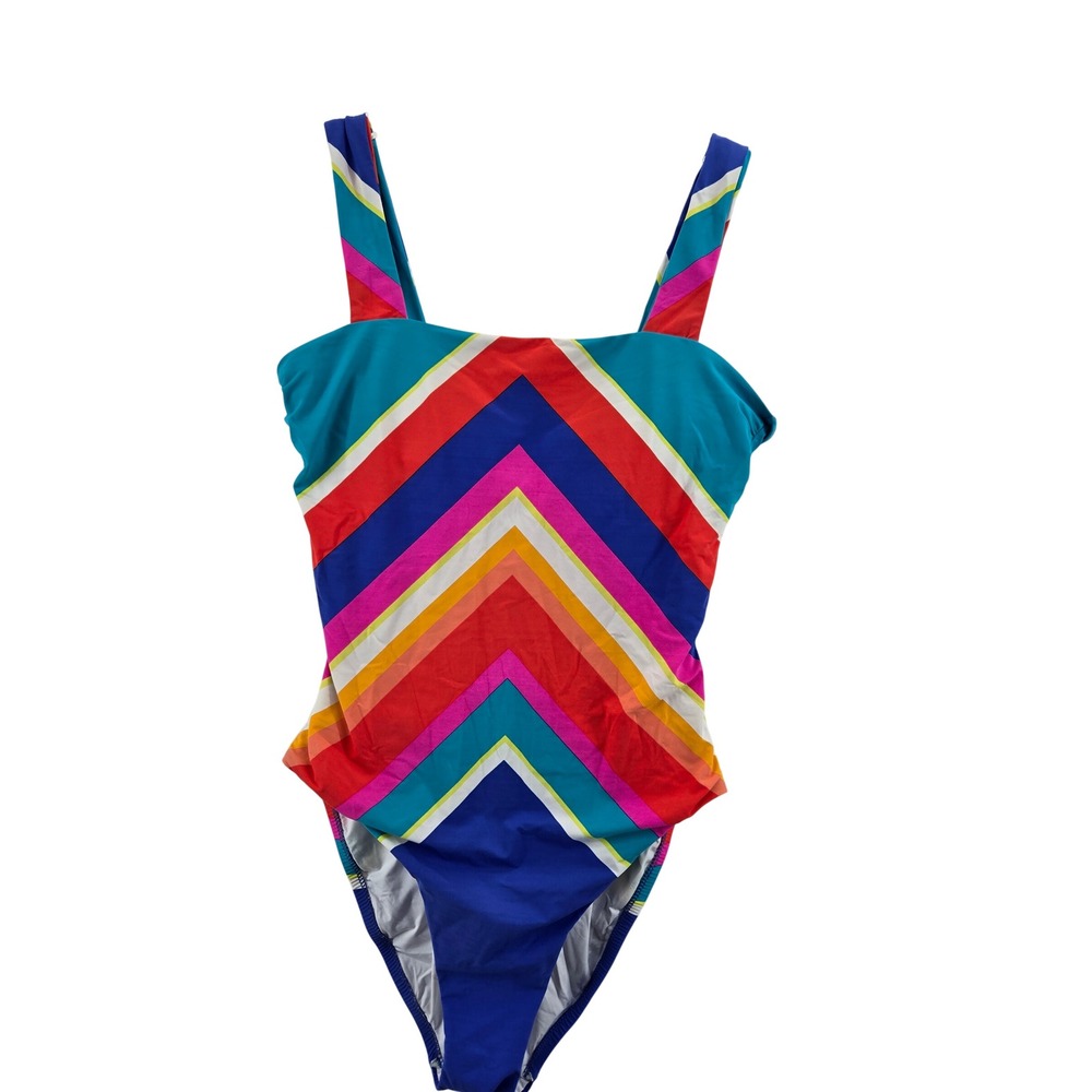 Trina Turk Sunset Chevron One Piece Swimsuit Multi Color Striped Womens 12 - Picture 3 of 11